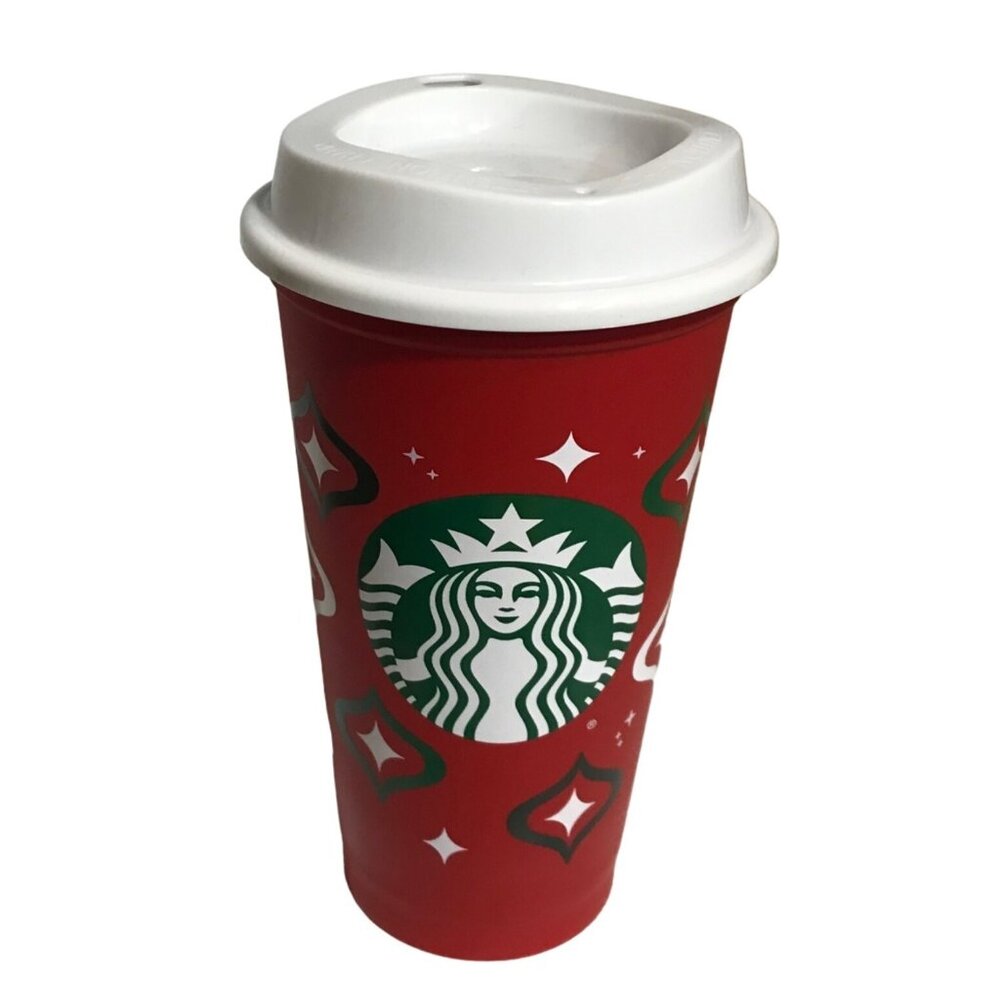 Starbucks Red Holiday Reusable 16 Oz Plastic Cup With White Lid